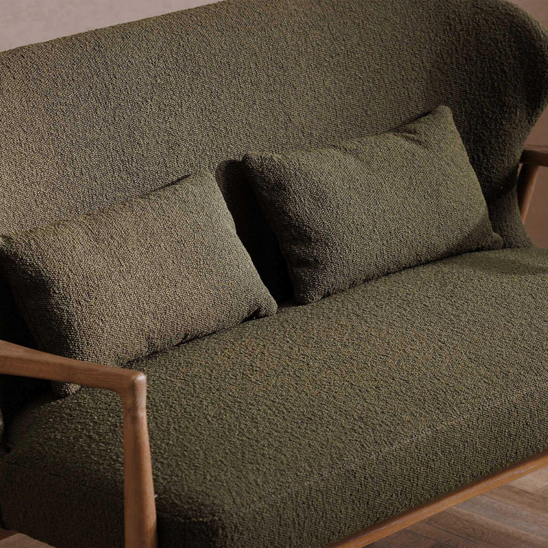 Suryavanshi Grove Green Boucle 2 Seater Sofa with Solid Wood Frame (W123 x D73 x H83.5 cm)
