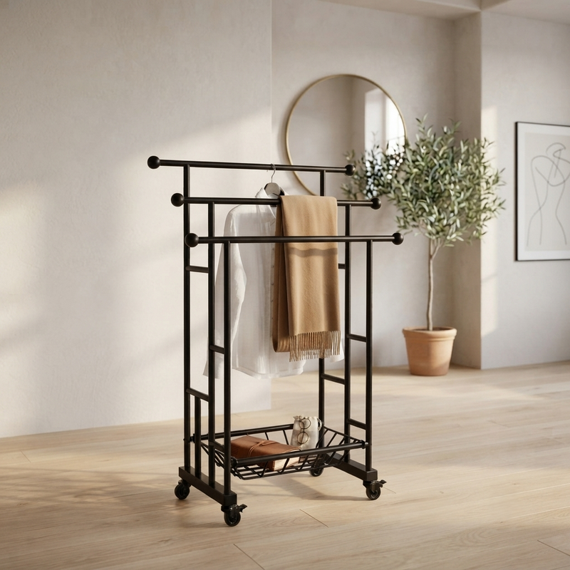 Suryavanshi Everest Freestanding 3-Tier Towel Stand with Storage Basket on Wheels