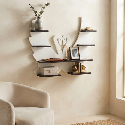 Suryavanshi Tuscany Whire Swan-Shaped Floating Wall Shelf with Multiple Tiers