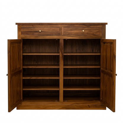 Suryavanshi Sheesham Wood Shoe Storage Cabinet with 2 Drawers and Double Doors