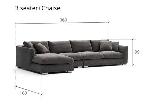 Suryavanshi Luxe Cloud Sectional  L-Shaped Sofa – Plush Grey Fabric with Left Chaise & Deep Seating Comfort