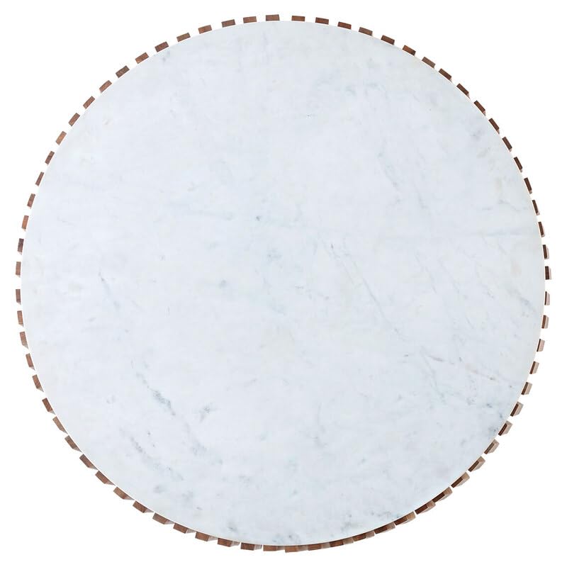 Sheesham Wood Coffee and Side Table Set with White Natural Marble Top, Set of 2