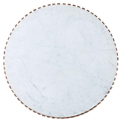 Sheesham Wood Coffee and Side Table Set with White Natural Marble Top, Set of 2