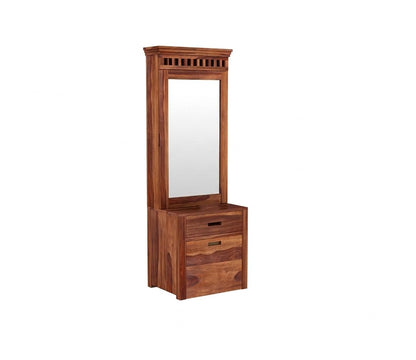 Block Solid Sheesham Wood Dressing Table with Mirror & Storage Stool Honey Finish