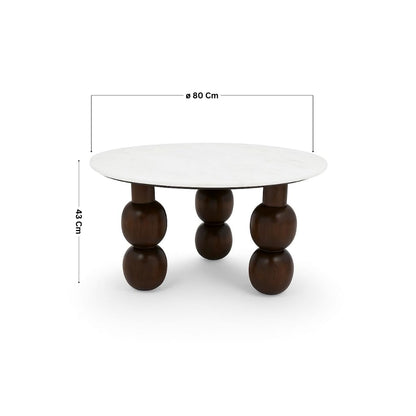 Suryavanshi Premium Round Center Table with Banswara White Marble Top & Solid Wood Ball Legs – Modern Coffee Table