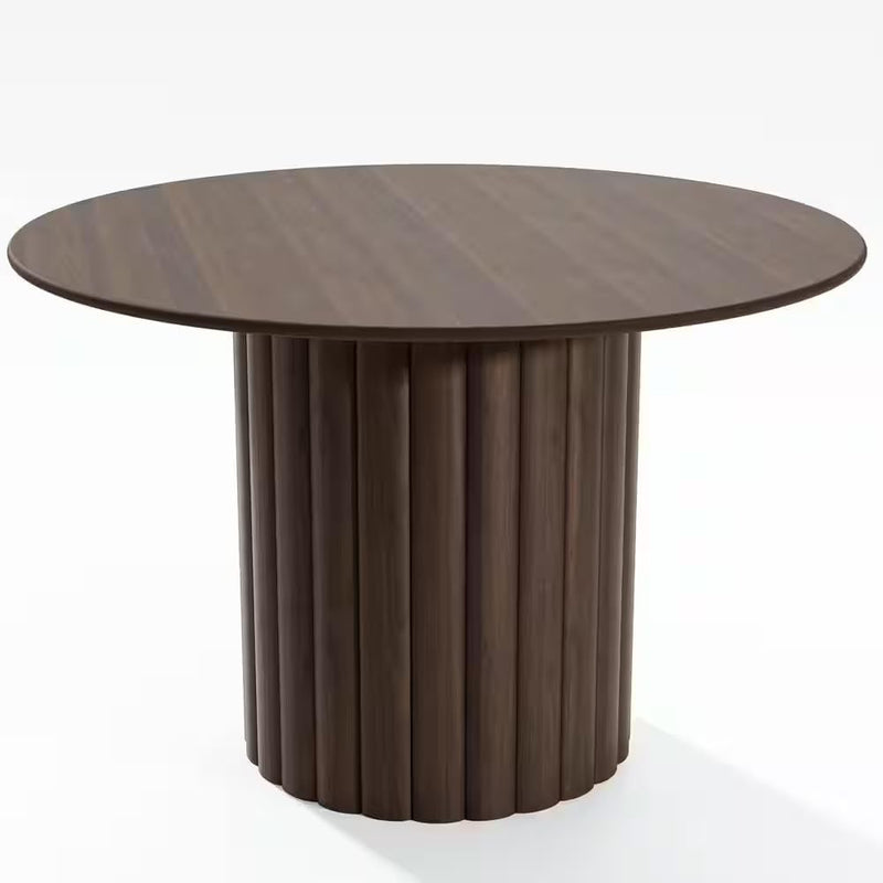 Suryavanshi Modern Solid Mango Wood Round Dining Table, Fluted Column Base, Walnut Finish(Only Dining Table)