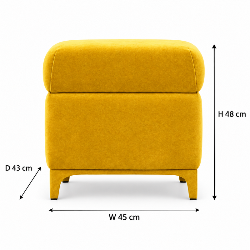 Suryavanshi Velvet Upholstered Pouffe with Iron Brass-Coated Legs – Chic Seating