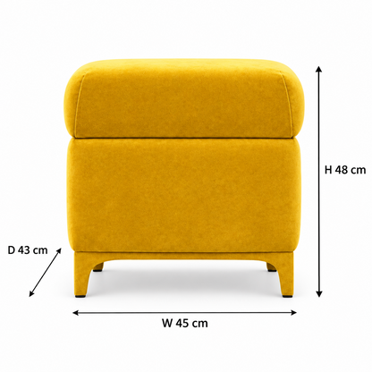 Suryavanshi Velvet Upholstered Pouffe with Iron Brass-Coated Legs – Chic Seating