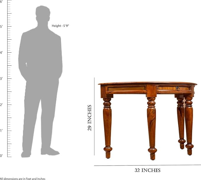 Suryavanshi Sheesham Wood Half-Round Console Table with 1 Drawer – Stylish and Space-Saving (W90 x D40 x H76 cm)