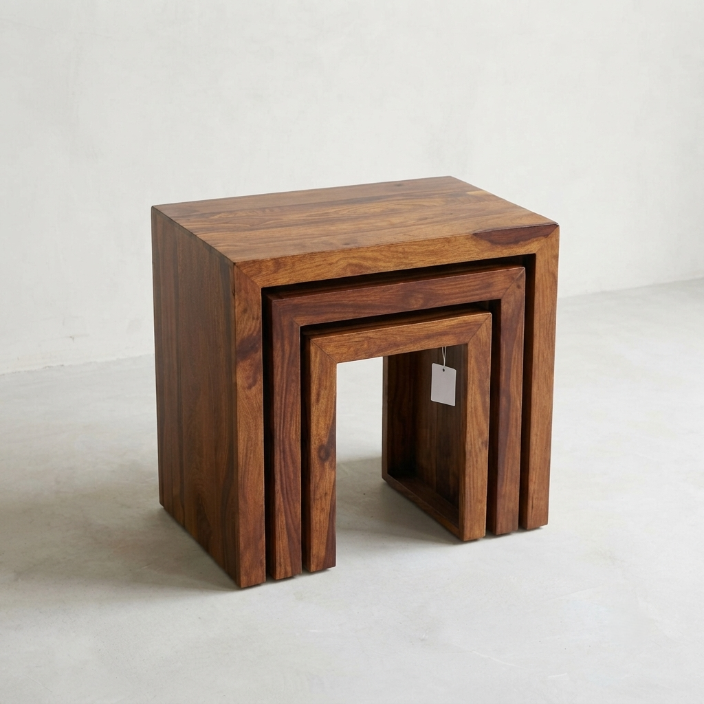 Suryavanshi Venice Solid Wood Nesting Tables Set of 3, Handcrafted Side Tables