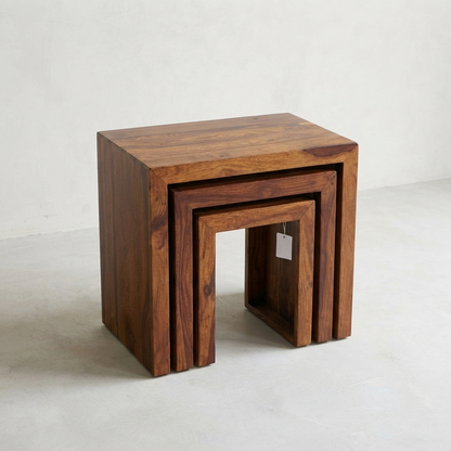 Suryavanshi Venice Solid Wood Nesting Tables Set of 3, Handcrafted Side Tables