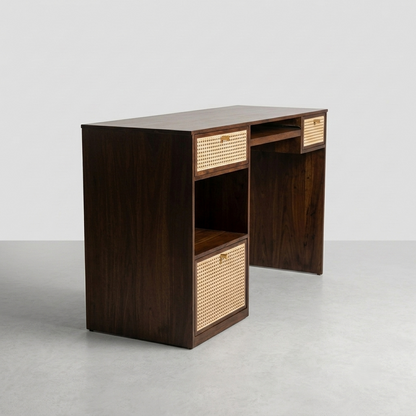 Suryavanshi Sheesham Wood Study Desk with Cane-Woven Drawers – Walnut Finish
