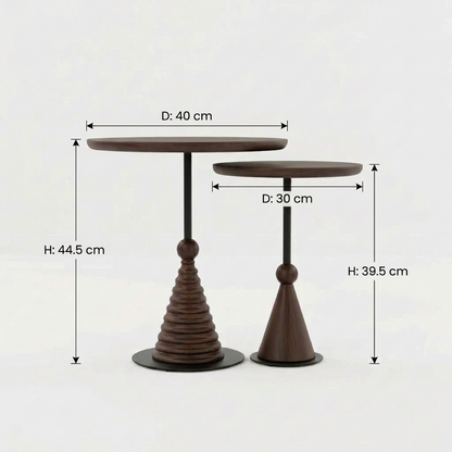 Sheesham Wood Round Nesting Side Tables Set of 2 with Black Metal Details