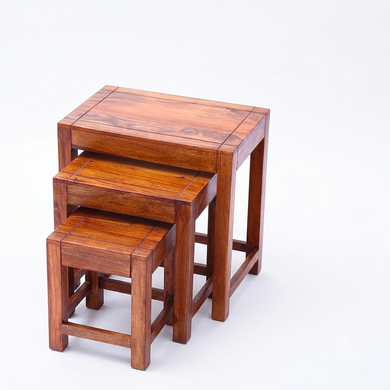 Sheesham Wood Nesting Tables Set of 3 – Space-Saving Side Tables in Honey Finish