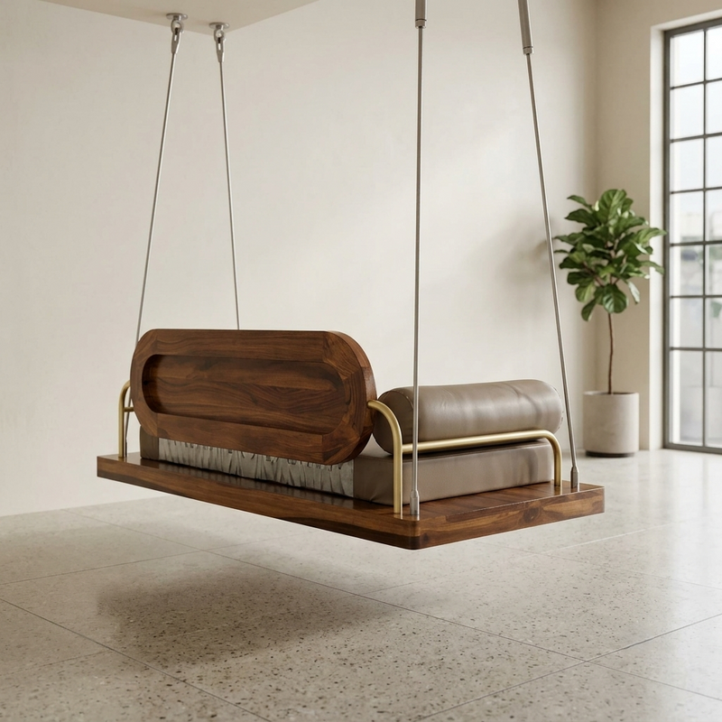 Rajsi CaneCraft Solid Wood Hanging Swing with Cane Backrest
