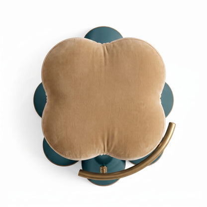Opal Blue & Gold Bar Stool with Padded Beige Seat