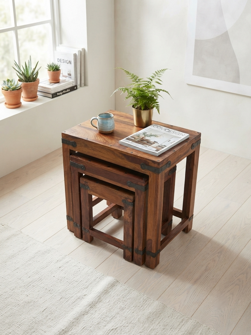 Suryavanshi Horizon Solid Wood Nesting Tables Set of 3 Side & End Tables