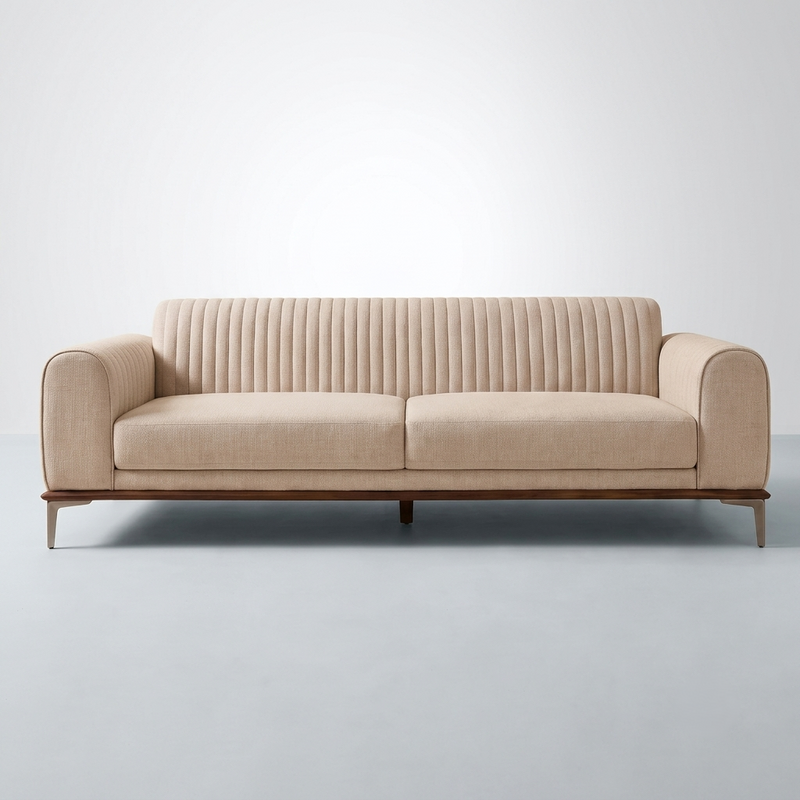 Belmont Luxury Fluted Cream Upholstered 3 Seater Sofa with Metal Legs