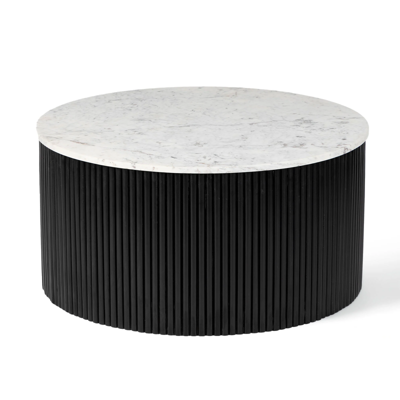 Suryavanshi Mango Solid Wood Round Center Table with White Marble Top for Living Room | Modern Coffee Table for Sofa Set | Contemporary Design | Natural Wood Finish