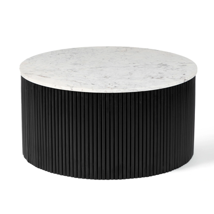 Suryavanshi Mango Solid Wood Round Center Table with White Marble Top for Living Room | Modern Coffee Table for Sofa Set | Contemporary Design | Natural Wood Finish