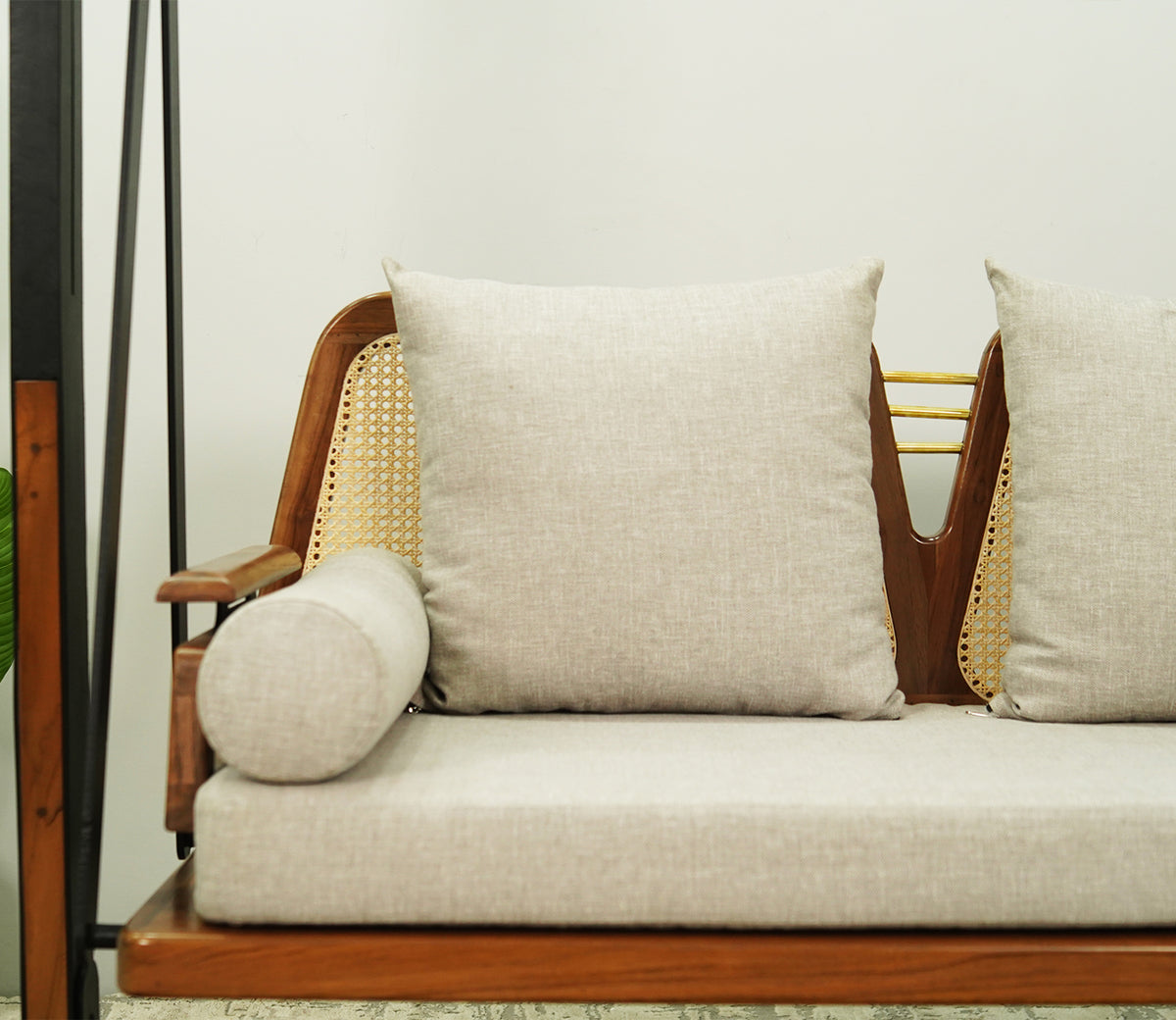 Suryavanshi 2 Seater Sheesham Wood Cane Swing Chair (Cream)