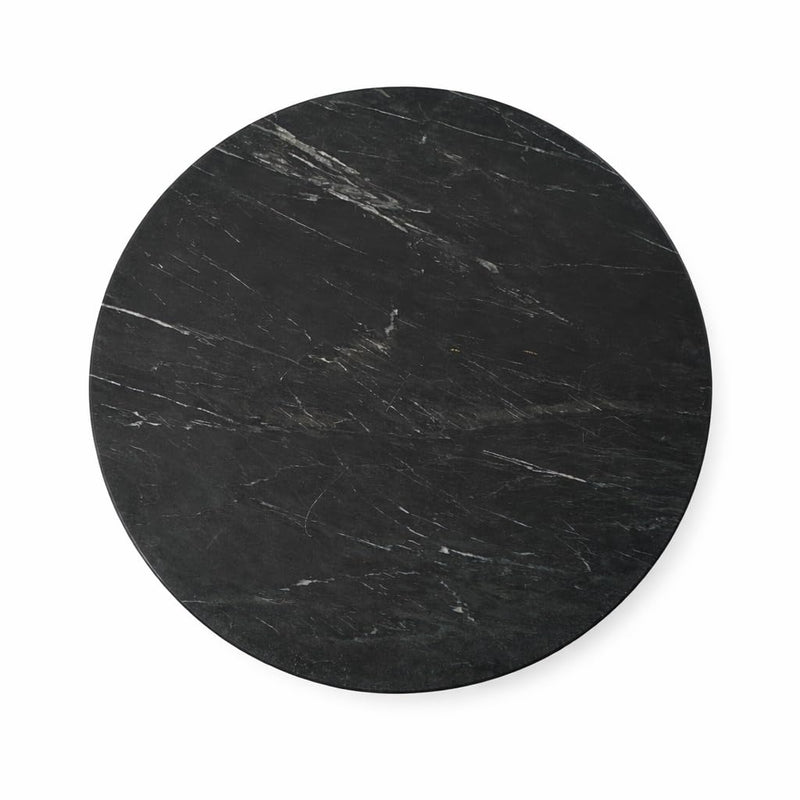 Suryavanshi - Bristol Round Black Marble Dining Table with Wooden Slatted Pedestal Base