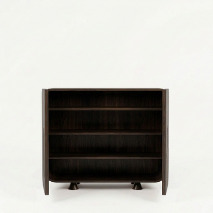 Sheesham Wood Modern Shoe Cabinet with Cane Rattan Doors, Wave Design Storage