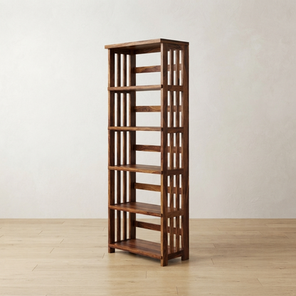 Suryavanshi Oxford Handcrafted Sheesham Wood Large Open Bookshelf – Honey Finish | 5-Tier Book Rack