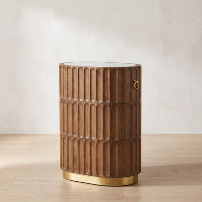 Aurora - Acacia Wood Bar Cabinet with Fluted Panel Design & Natural Marble Top