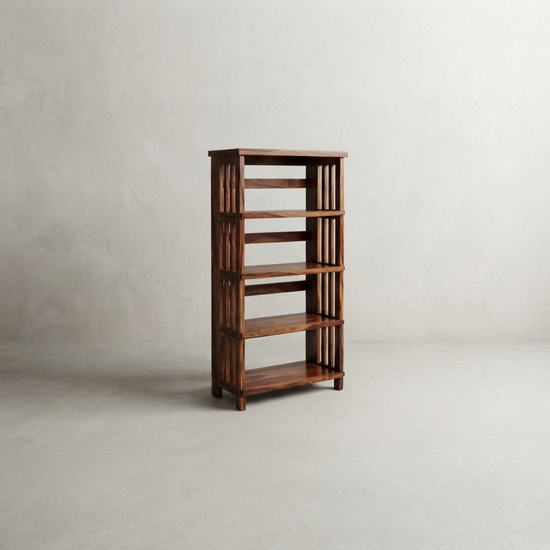 Suryavanshi Oxford Handcrafted Sheesham Wood Small Open Bookshelf – Honey Finish | 4-Tier Book Rack