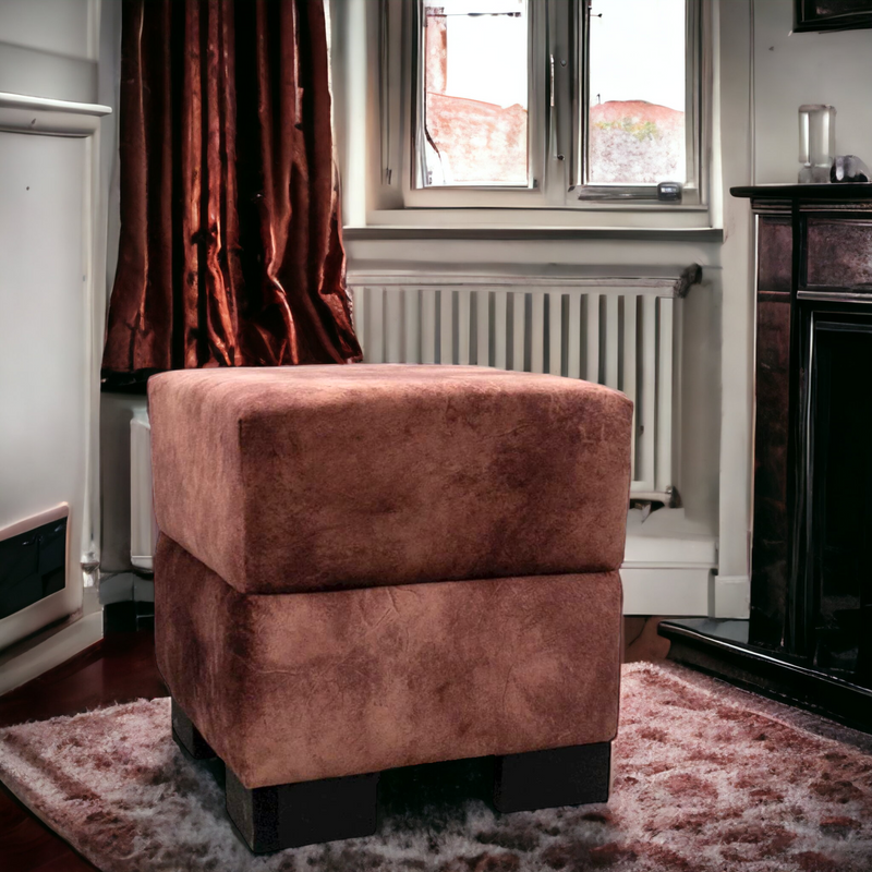 Suryavanshi Velvet Upholstered Pouffe with Wooden Legs – Stylish and Comfortable