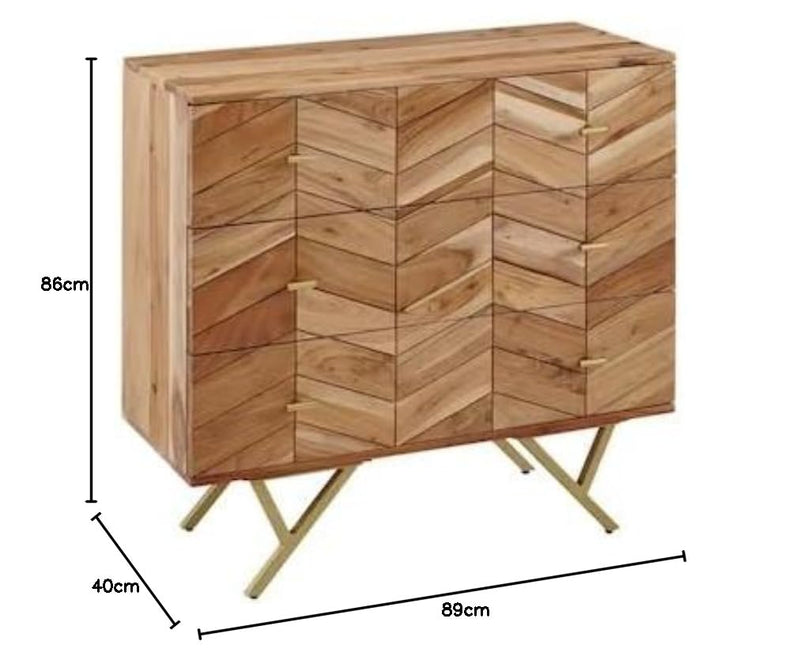 Suryavanshi Solid Acacia Wood & Iron Chest of 3 Drawers - Functional and Stylish Storage Solution for Bedroom and Living Room(40.6D x 88.9W x 86.4H Cm)