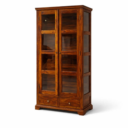 Suryavanshi Solid Sheesham Wood Crockery Cabinet with Glass Doors & Drawers