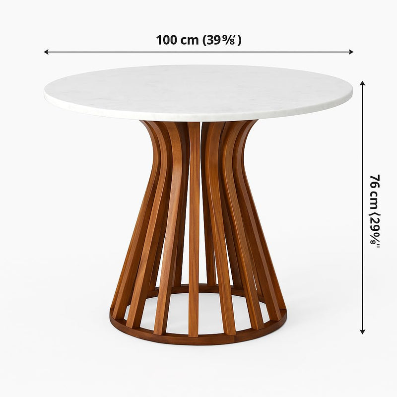 Modern Solid Wood Round Dining Table Set with Upholstered Chairs (4 Seater)