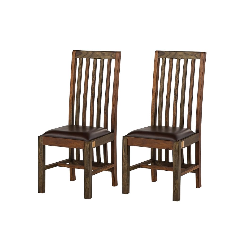 Suryavanshi Sheesham Wood Dining Chairs Set of 2 with Cushioned Seat – High Backrest - Customizable Fabric Available (Walnut Finish)