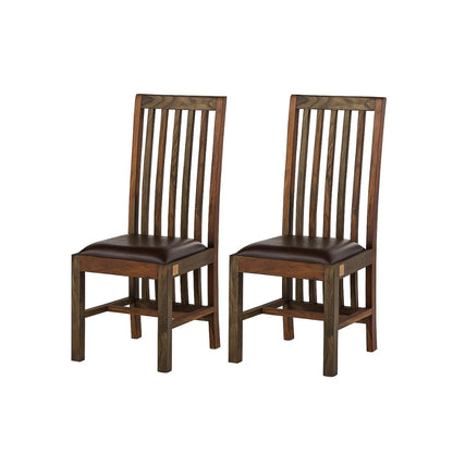 Suryavanshi Solid Sheesham Wood Dining Chairs Set of 2 with Black Cushioned Seat – High Backrest Wooden Chairs for Living & Dining Room – Walnut Finish