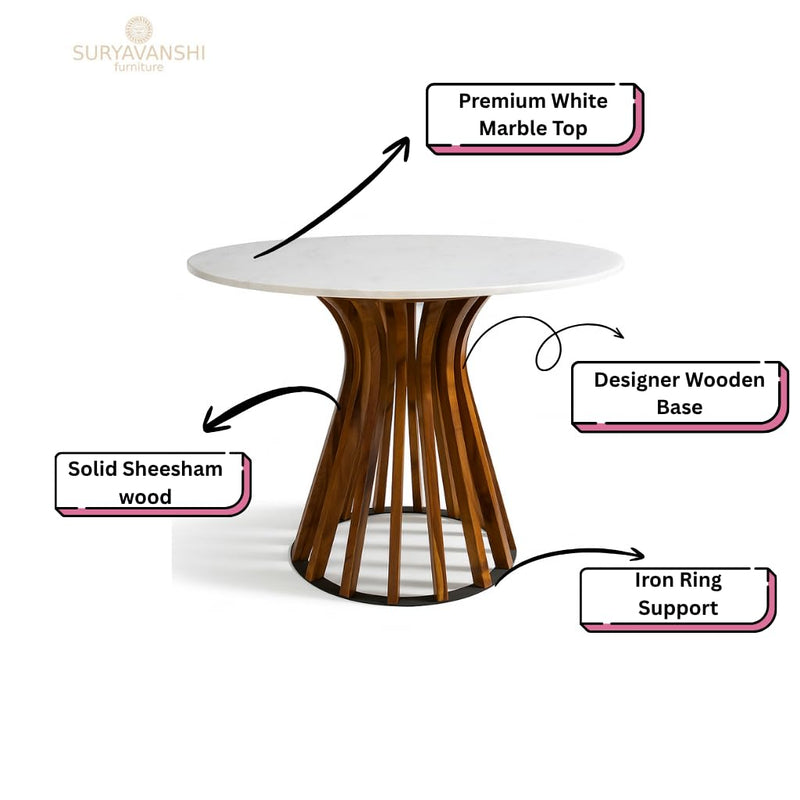 Modern Solid Wood Round Dining Table Set with Upholstered Chairs (4 Seater)