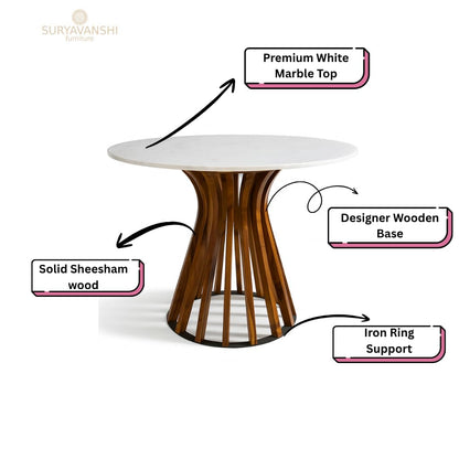 Modern Solid Wood Round Dining Table Set with Upholstered Chairs (4 Seater)