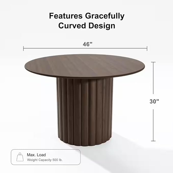 Suryavanshi Modern Solid Mango Wood Round Dining Table, Fluted Column Base, Walnut Finish(Only Dining Table)
