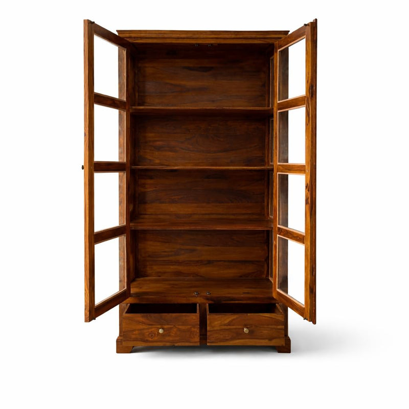 Suryavanshi Solid Sheesham Wood Crockery Cabinet with Glass Doors & Drawers
