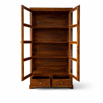 Suryavanshi Solid Sheesham Wood Crockery Cabinet with Glass Doors & Drawers