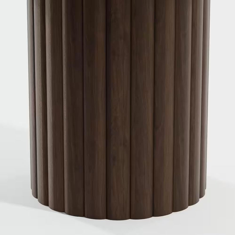 Suryavanshi Modern Solid Mango Wood Round Dining Table, Fluted Column Base, Walnut Finish(Only Dining Table)