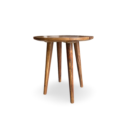 Suryavanshi Sheesham Wood Side Table for Living Room | Solid Wood End Table with Natural Finish | Round Accent Table with Tapered Legs | Wooden Nightstand for Bedroom & Sofa Side Use
