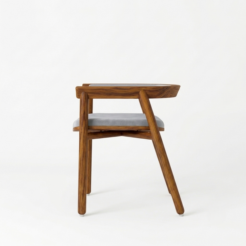 Sheesham Wood Armchair with Grey Cushioned Seat & Backrest - Modern Mid-Century Accent Chair