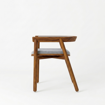 Sheesham Wood Armchair with Grey Cushioned Seat & Backrest - Modern Mid-Century Accent Chair