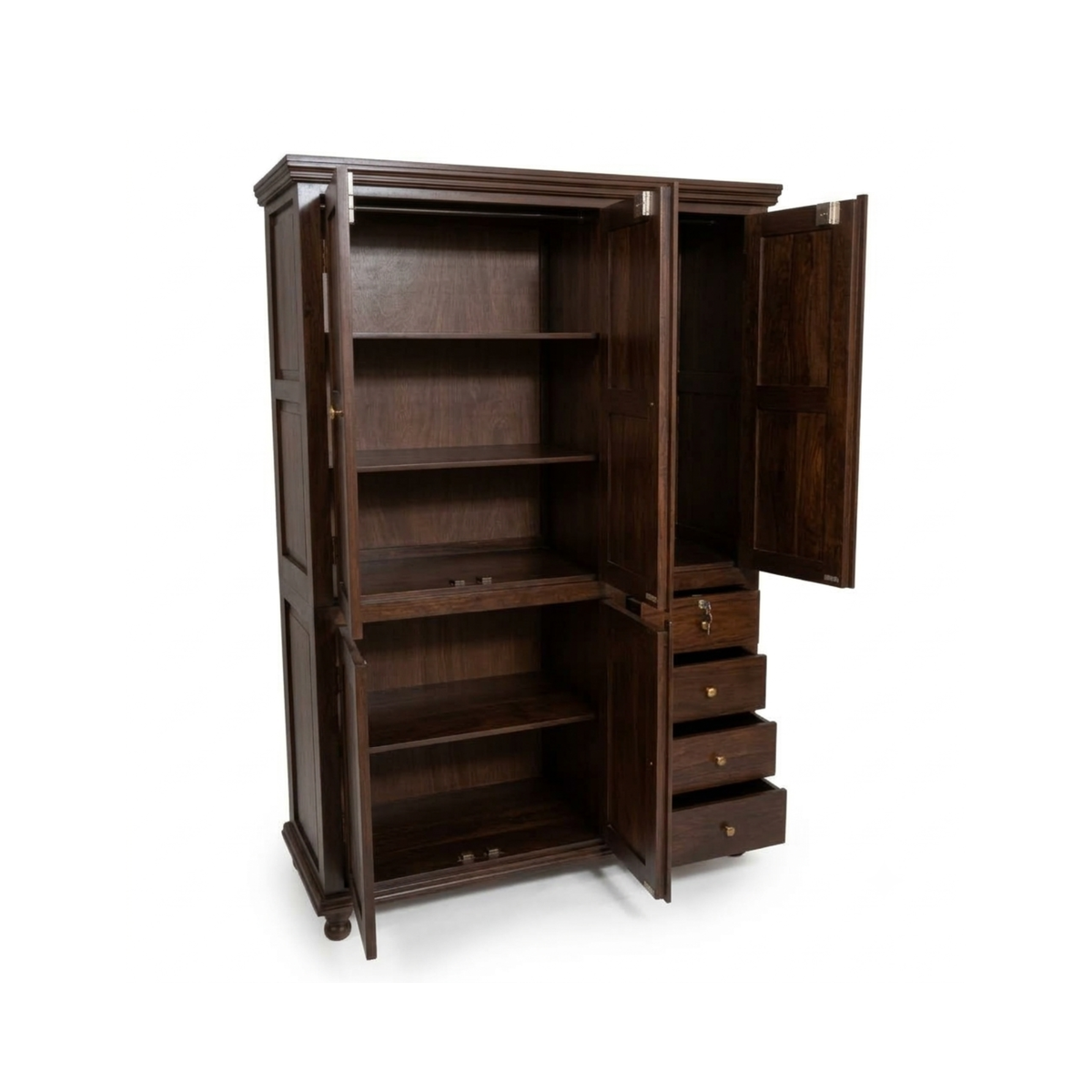 Sheesham  Wood 3-Door Wardrobe with Drawers – Classic Handcrafted Storage Cabinet