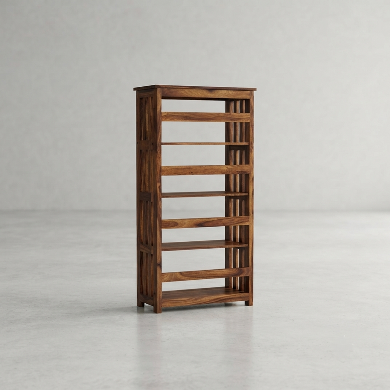 Suryavanshi Oxford Handcrafted Sheesham Wood Small Open Bookshelf – Honey Finish | 4-Tier Book Rack