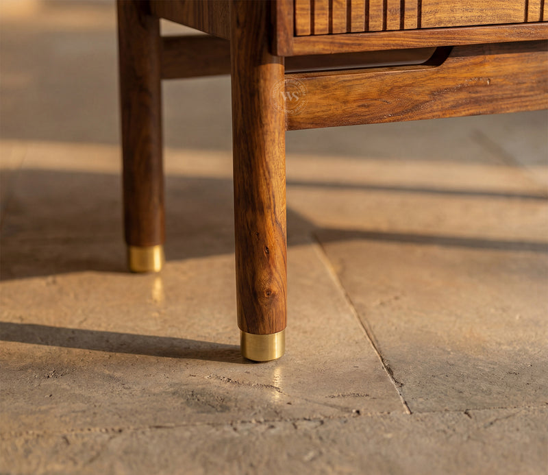 Suryavanshi Sheesham Wood Bar Cabinet with Natural Rattan Cane Doors, Brass Knobs & Brass-Capped Legs