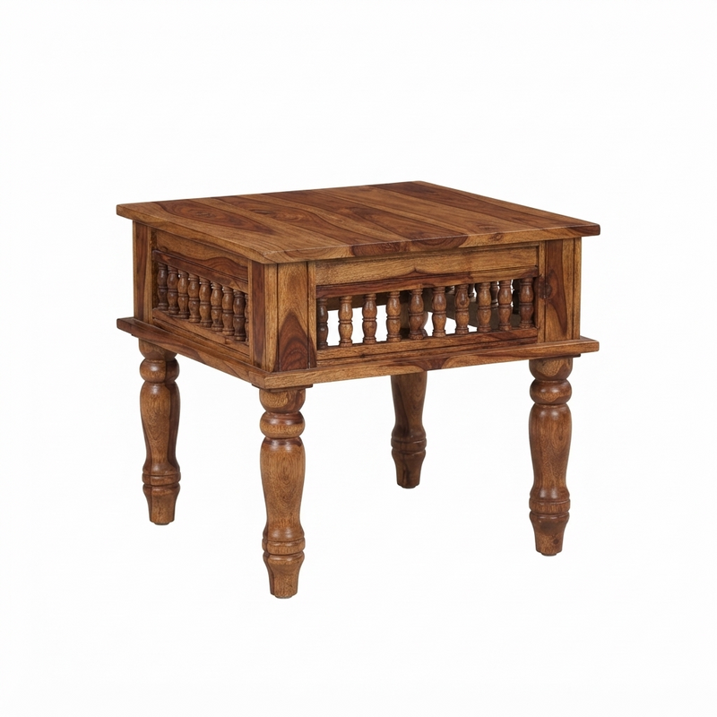 Suryavanshi Kothari Handcrafted Wooden Side Table with Honey Finish & Carved Legs
