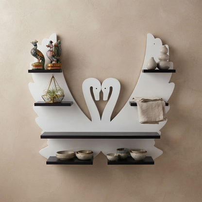 Suryavanshi Tuscany Whire Swan-Shaped Floating Wall Shelf with Multiple Tiers